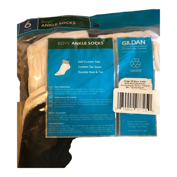 12pairs Gildan smart basics Boys’ black white gray ankle socks size L (3-9 shoe) - Picture 7 of 7